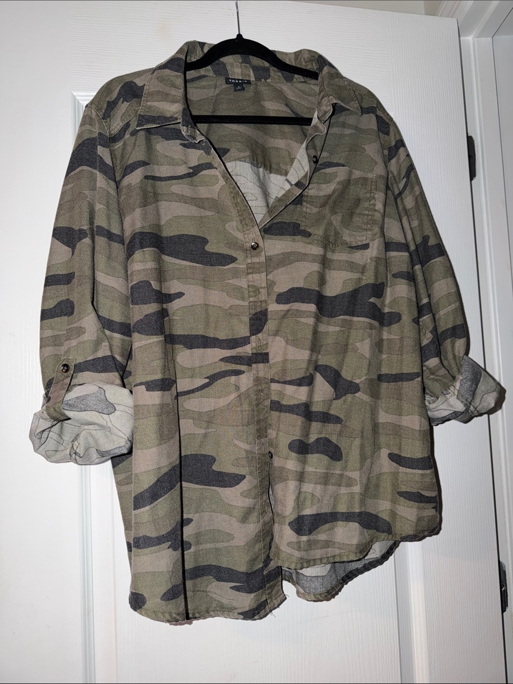 torrid Olive and Black Camo Button-Down Shirt